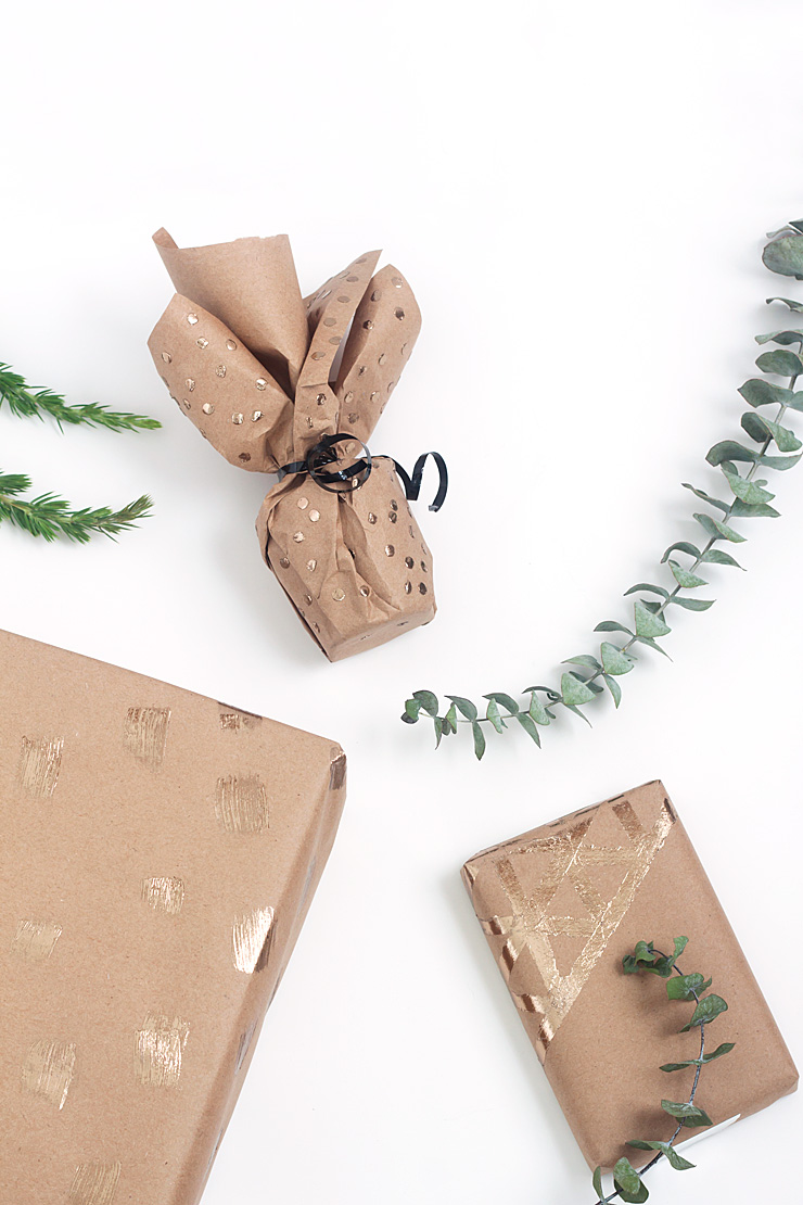 Easy DIY Gold Foil Wrapping Paper -- 3 Ways Idle Hands Awake